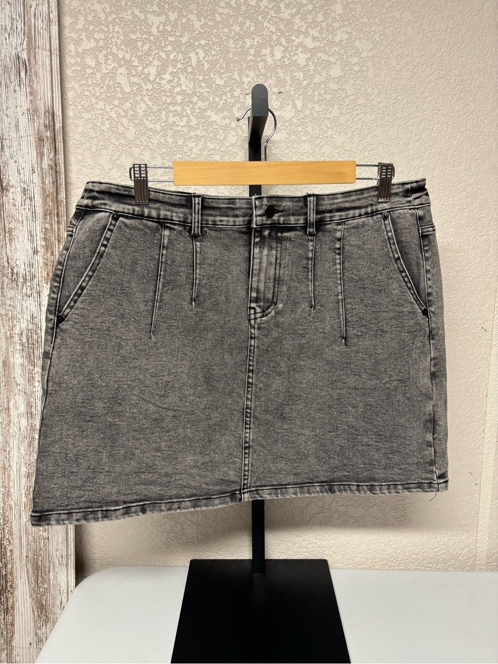 Vici Washed Gray Denim Mini Skirt